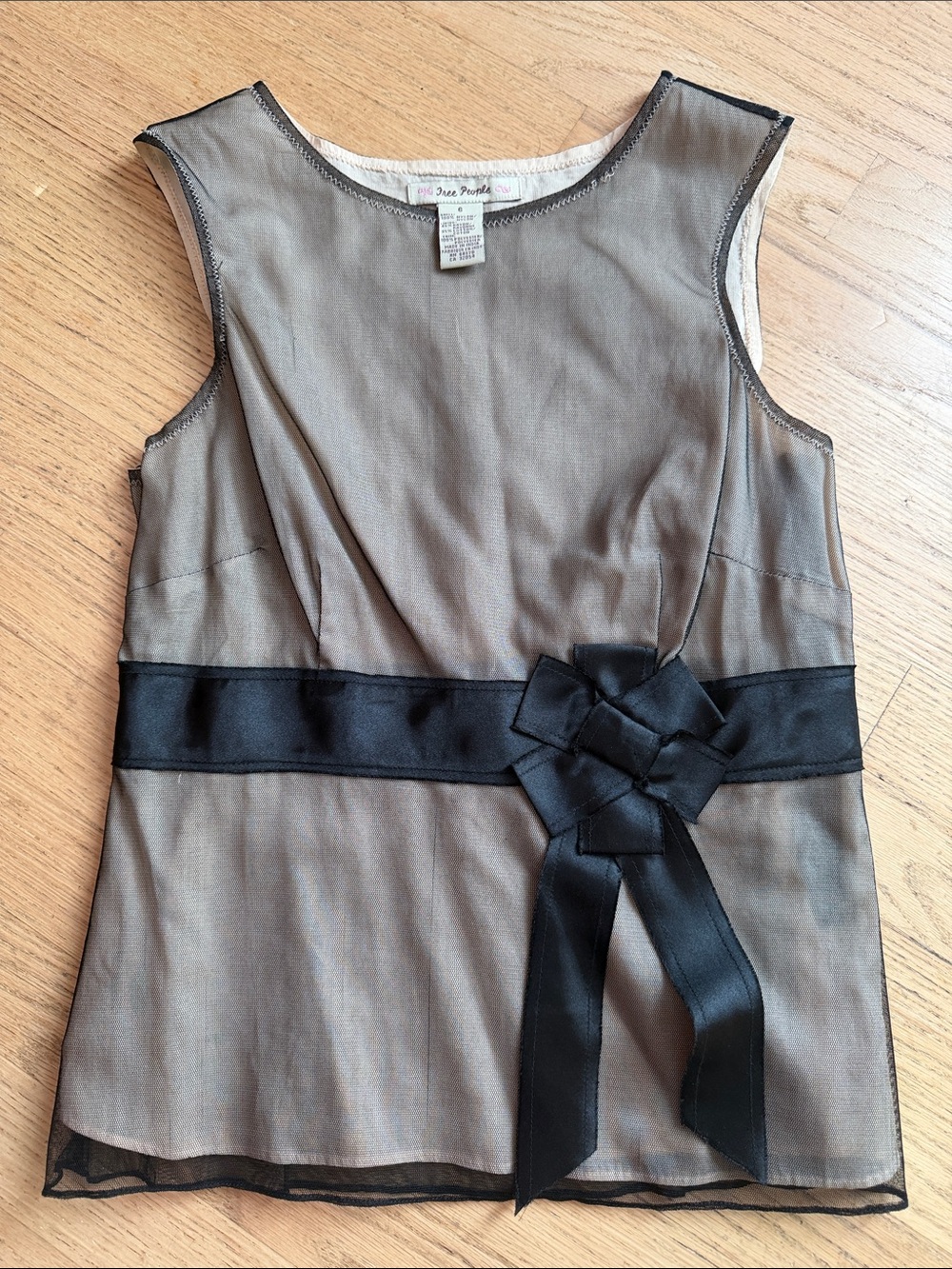 Free People Taupe Sleeveless Top with Black Satin Sash